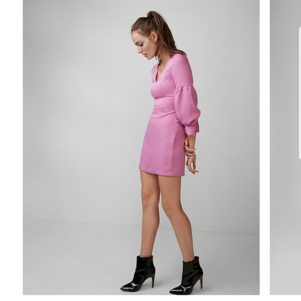 Balloon Sleeve V-Neck Dress